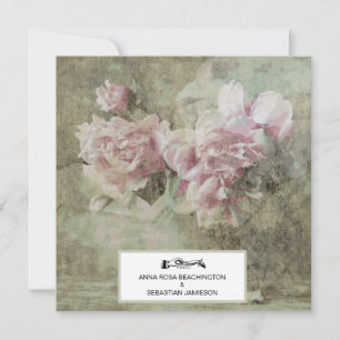 *~* QR RSVP Vintage Pink Peony Floral AR23 WEDDING Invitation