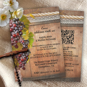 QR Rustic Wine Themed Vineyard After Wedding Invitation