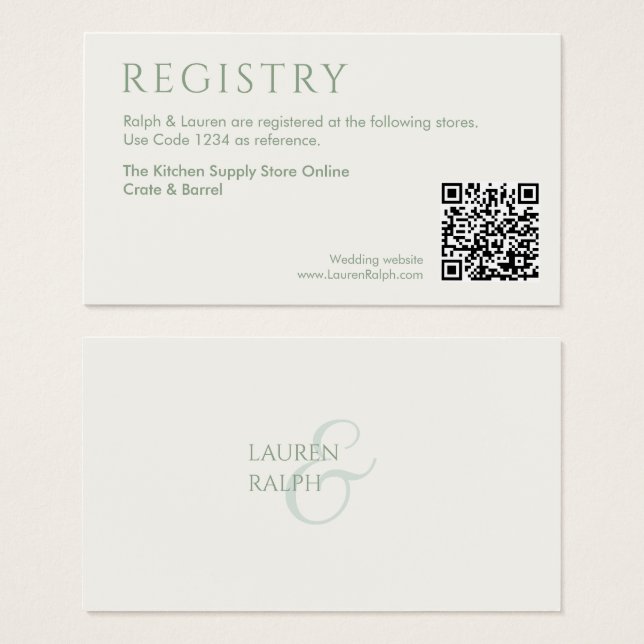 QR Sage & Ivory Gift Registry Enclosure Card (Front & Back)