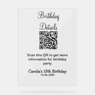 QR scan birthday party details modern 15 birthday Acrylic Sign