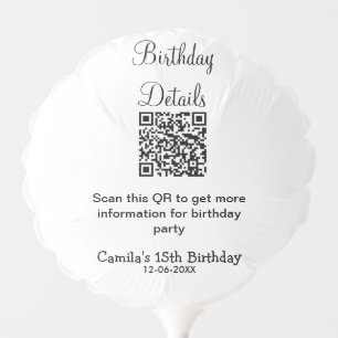 QR scan birthday party details modern 15 birthday Balloon