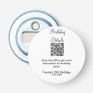 QR scan birthday party details modern 15 birthday Bottle Opener