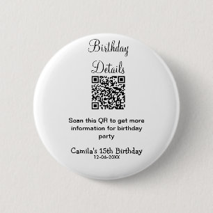QR scan birthday party details modern 15 birthday Button