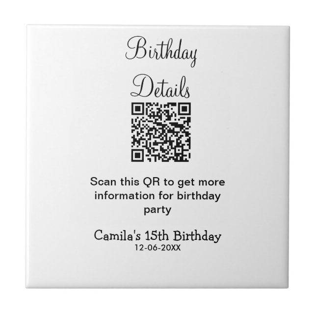 QR scan birthday party details modern 15 birthday  Ceramic Tile (Front)