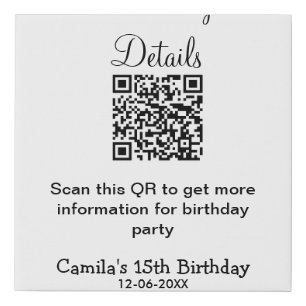 QR scan birthday party details modern 15 birthday  Faux Canvas Print