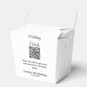 QR scan birthday party details modern 15 birthday Favor Boxes