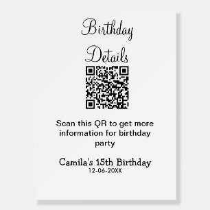 QR scan birthday party details modern 15 birthday  Foam Board