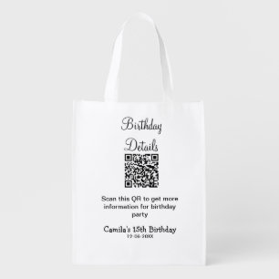 QR scan birthday party details modern 15 birthday  Grocery Bag