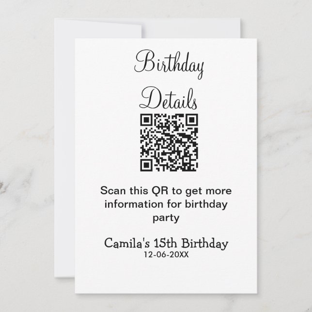 QR scan birthday party details modern 15 birthday  Invitation (Front)