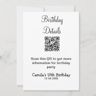 QR scan birthday party details modern 15 birthday Invitation