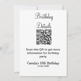 QR scan birthday party details modern 15 birthday  Invitation