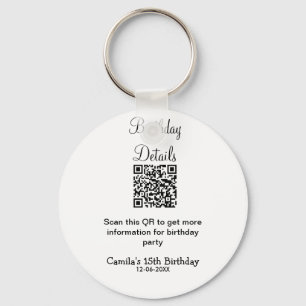 QR scan birthday party details modern 15 birthday Keychain