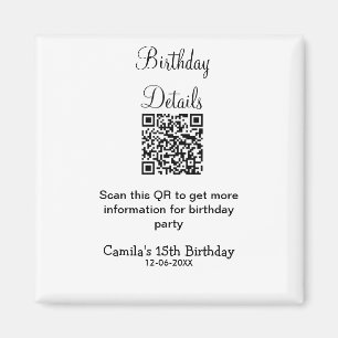 QR scan birthday party details modern 15 birthday Magnet