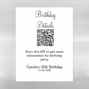 QR scan birthday party details modern 15 birthday Magnetic Dry Erase Sheet