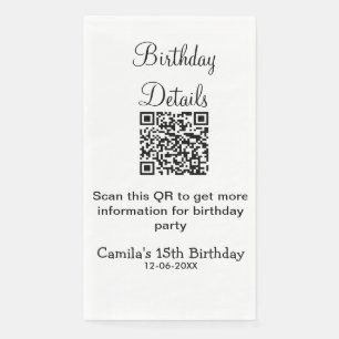 QR scan birthday party details modern 15 birthday Paper Guest Towels