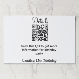 QR scan birthday party details modern 15 birthday  Paper Pad