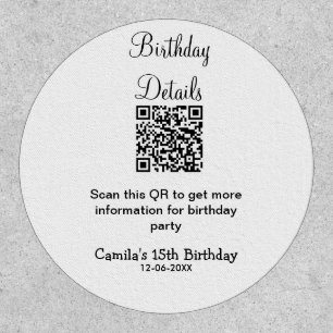 QR scan birthday party details modern 15 birthday Patch