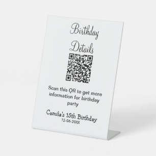 QR scan birthday party details modern 15 birthday  Pedestal Sign