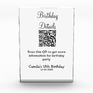 QR scan birthday party details modern 15 birthday Photo Block