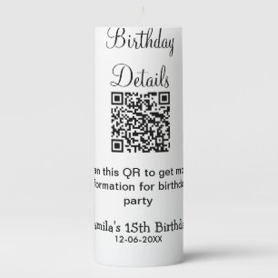 QR scan birthday party details modern 15 birthday Pillar Candle