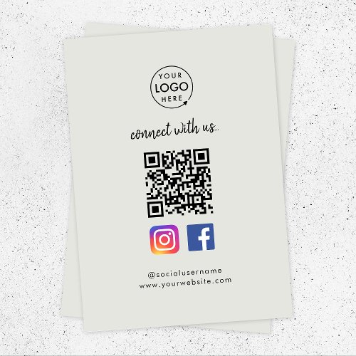 QR Scan to Connect  Instagram Facebook Gray Enclosure Card