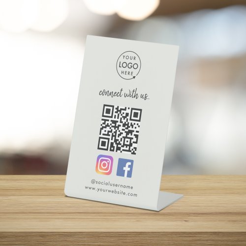 QR Scan to Connect  Instagram Facebook Gray Pedestal Sign