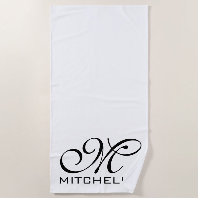 QR Script Monogrammed Beach Towel (Front)