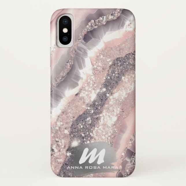 *~* QR Silver AP66 Glitter Pink Agate  Case-Mate iPhone Case (Back)