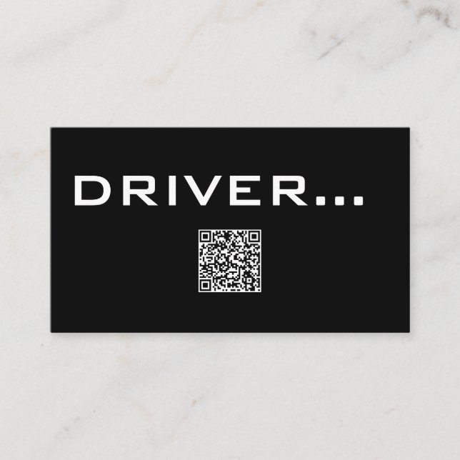 QR Simple Black Business Card White Text - DRIVER (Front)