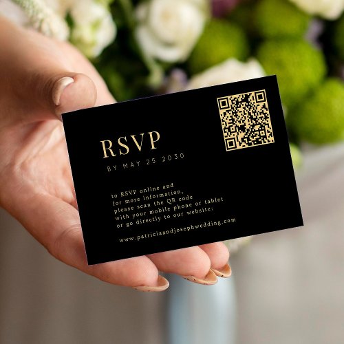 QR simple elegant minimal gold black wedding RSVP Enclosure Card