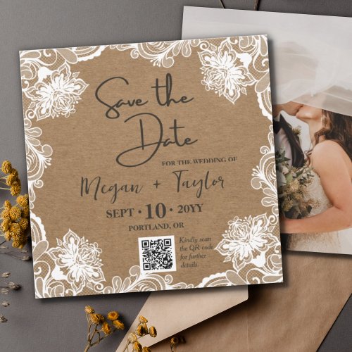 QR Simple Rustic Save the Date Photo Wedding   Invitation