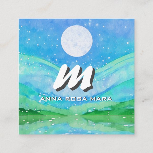 *~* QR Sky Blue SUN Abstract Landscape Nature AP93 Square Business Card (Front)