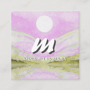 *~* QR Sky PINK SUN Abstract Landscape Nature AP93 Square Business Card