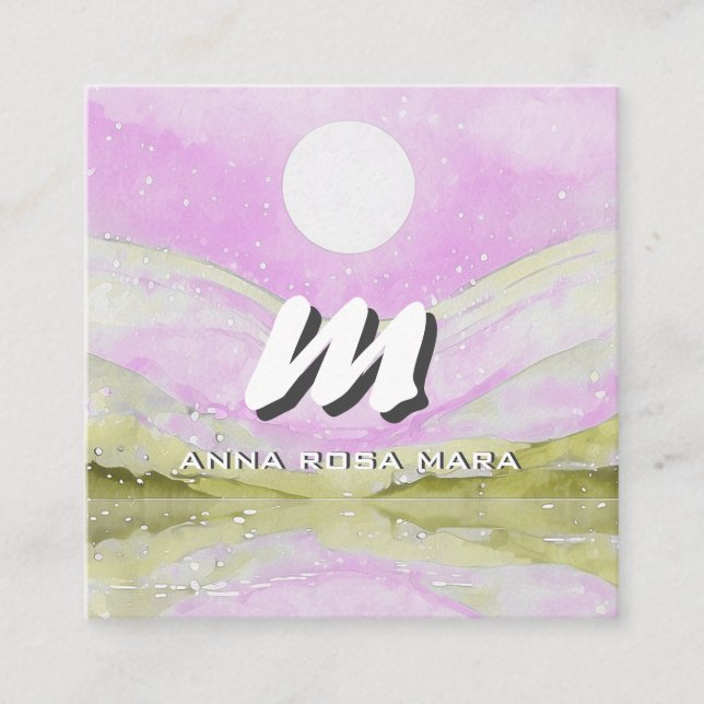 *~* QR Sky PINK SUN Abstract Landscape Nature AP93 Square Business Card (Front)