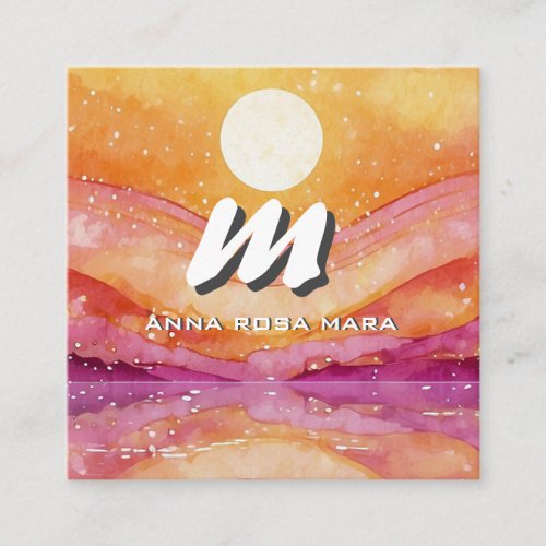 *~* QR SUN  Salmon Abstract Landscape Nature AP93  Square Business Card