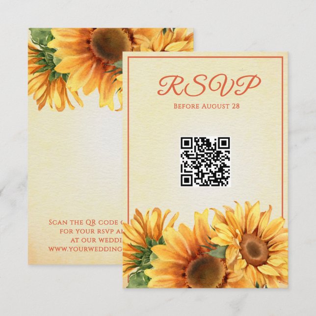 QR Sunflower Wedding RSVP Card (Front/Back)