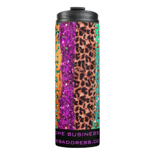 *~* QR SWAG Animal Print Glitter Rainbow Girly  Thermal Tumbler