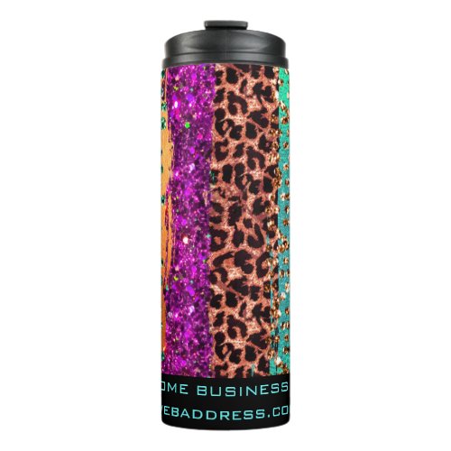  QR SWAG Chic Animal Print Glitter Rainbow Thermal Tumbler