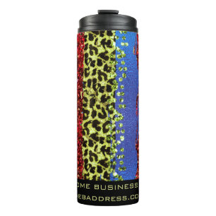 *~* QR SWAG Girly Animal Print Glitter Rainbow Thermal Tumbler