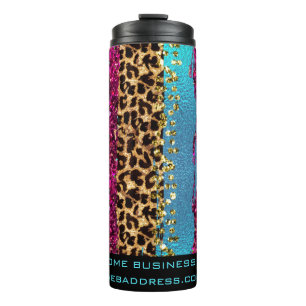 *~ QR SWAG Girly Animal Print Rainbow Glitter  Thermal Tumbler