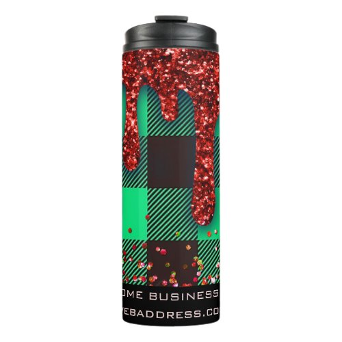  QR SWAG  Rustic Christmas Glitter GREEN Plaid Thermal Tumbler