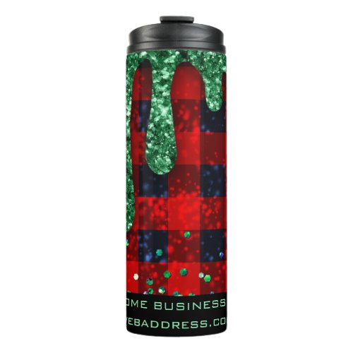  QR SWAG  Rustic Christmas Green Glitter Plaid  Thermal Tumbler