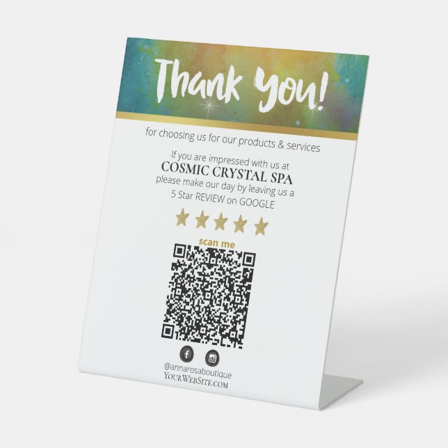 *~* QR THANK YOU REVIEW Cosmic Nebula Galaxy AP8  Pedestal Sign (Front)