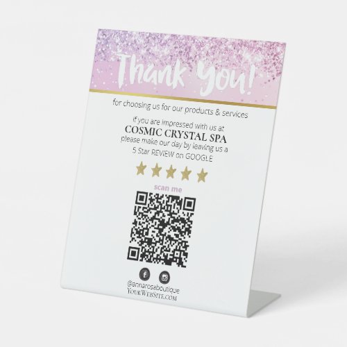 *~* QR THANK YOU REVIEW Pastel Glitter AP8 Pedestal Sign