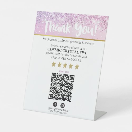  QR THANK YOU REVIEW Pastel Glitter AP8 Pedestal Sign