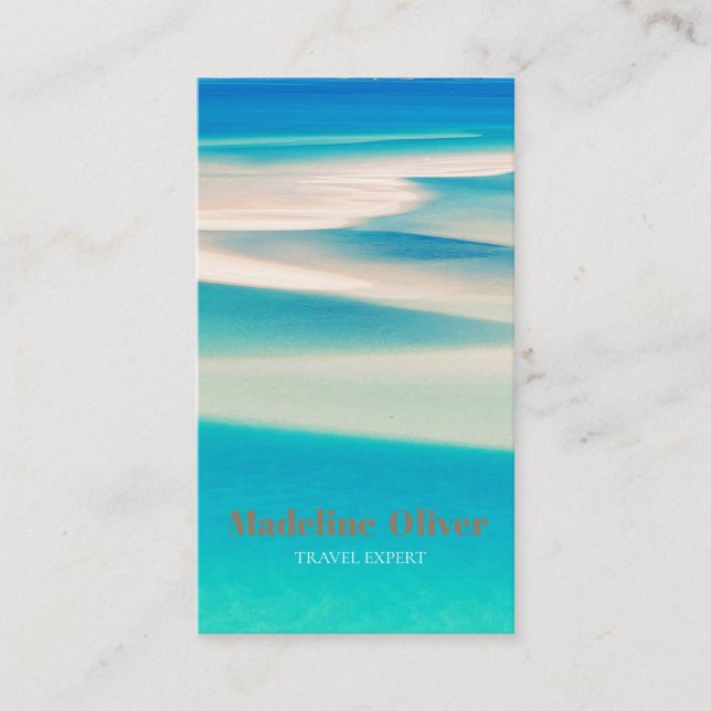QR Travel Business Ocean Beach Sea Aqua Blue  Business Card (Front)