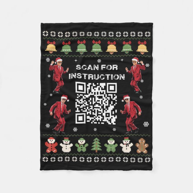 Qr Trump Dance Code President Scan For Instruction Fleece Blanket (Front)