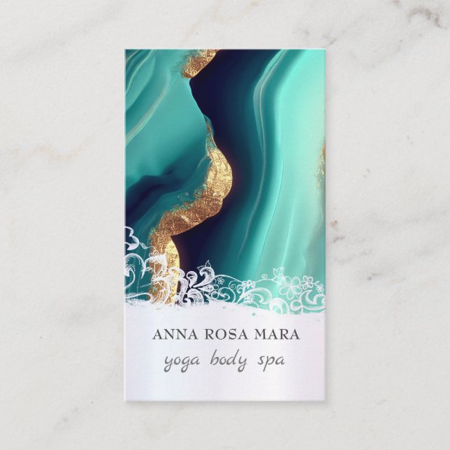 *~* QR TURQUOISE Gold Marble Agate Foil AP66 Business Card (Front)