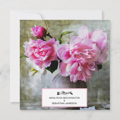  QR Vintage Pink Peony Floral RSVP AR23 WEDDING Invitation
