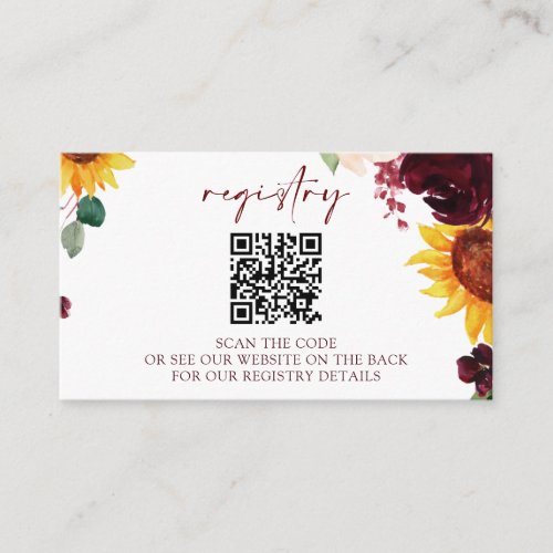 QR Wedding Bridal Shower Registry Cards Sunflowers